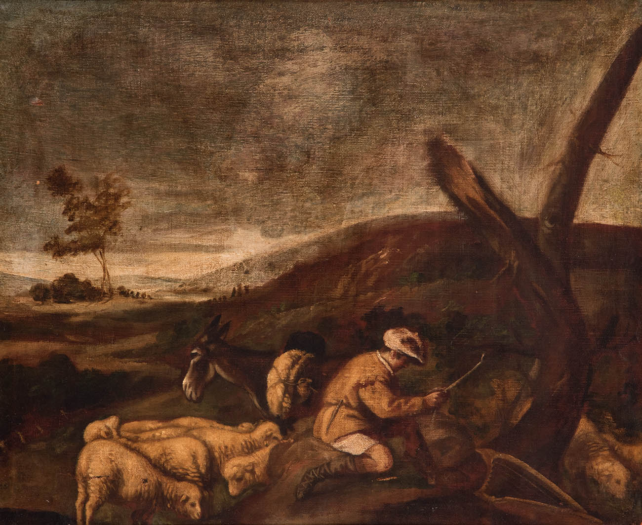 Workshop of PEDRO DE ORRENTE (Murcia, 1580 - Valencia, 1645)."Pastoral scene for a passage from