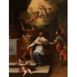 Italian school; 18th century."Martyrdom of Saint Peter Arbués".Oil on canvas. Re-tinted.It