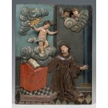 Spanish school; 18th century."Saint Anthony".Carved and polychrome wood.Measurements: 47 x 36 x 7