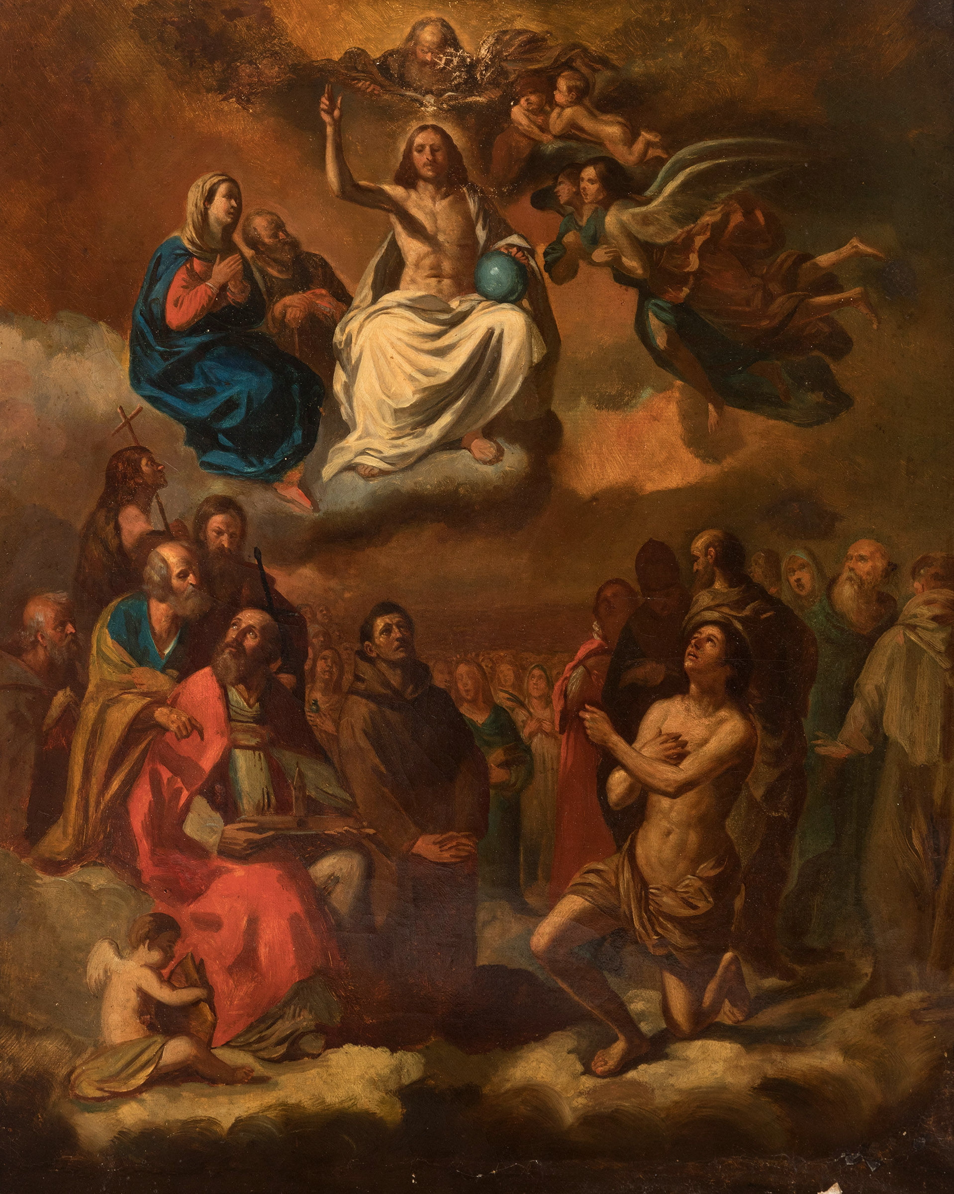 Italian school; Late 17th century."The Last Judgement.Oil on canvas.It presents restorations and