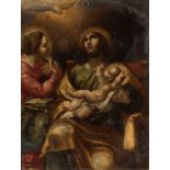 Italian school of the 17th century."Holy Family".Oil on copper.It presents faults.Frame of the