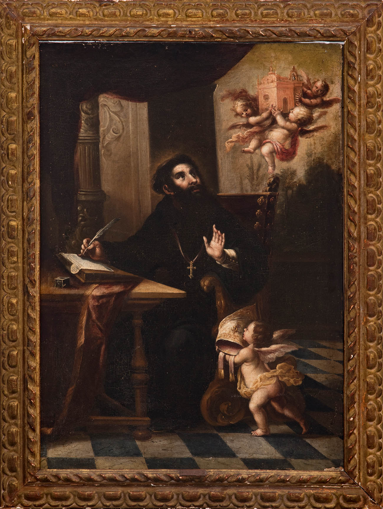 Attributed to ANDRÉS PÉREZ (Seville, 1660- 1727)."Vision of Saint Augustine".Oil on canvas.Re- - Bild 3 aus 7