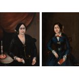 MARIA ESCRIBANO. Possibly 19th century Cuban school."Self-portrait" and "Mother of the painter".Pair