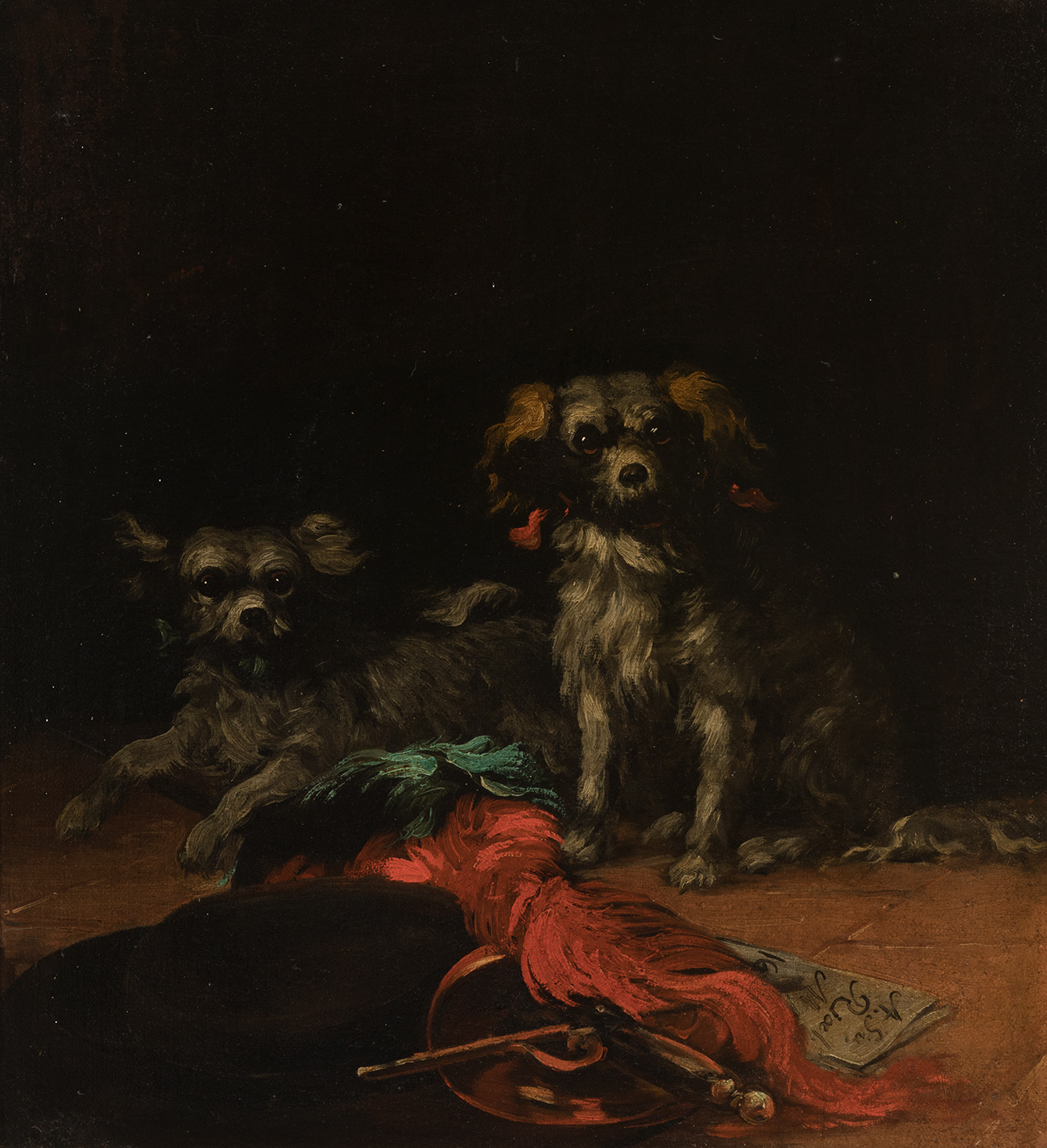 Attributed to EUGENIO LUCAS VELÁZQUEZ (Madrid, 1817 - 1870)."Dogs".Oil on canvas, re-coloured.