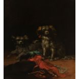 Attributed to EUGENIO LUCAS VELÁZQUEZ (Madrid, 1817 - 1870)."Dogs".Oil on canvas, re-coloured.