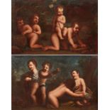 Venetian school, 18th century."Group of little lovebirds".Pair of oils on canvas.Measurements: 66