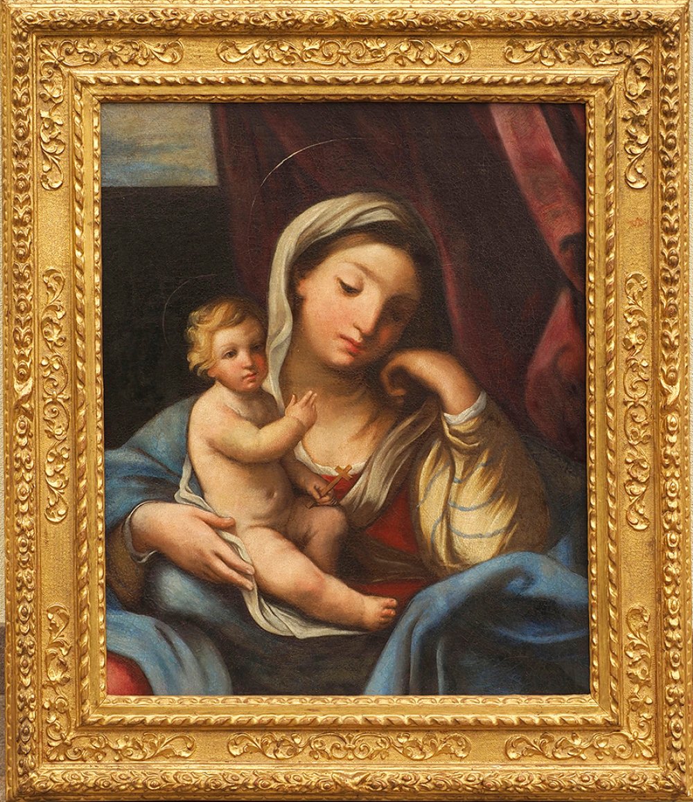 Roman school, 18th century."Madonna and Child".Oil on canvas.Re-tinted.With repainting.The work will - Bild 7 aus 7
