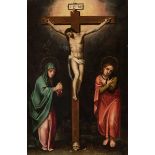 Spanish Renaissance school, 16th century."Calvary".Oil on panel.It presents faults and