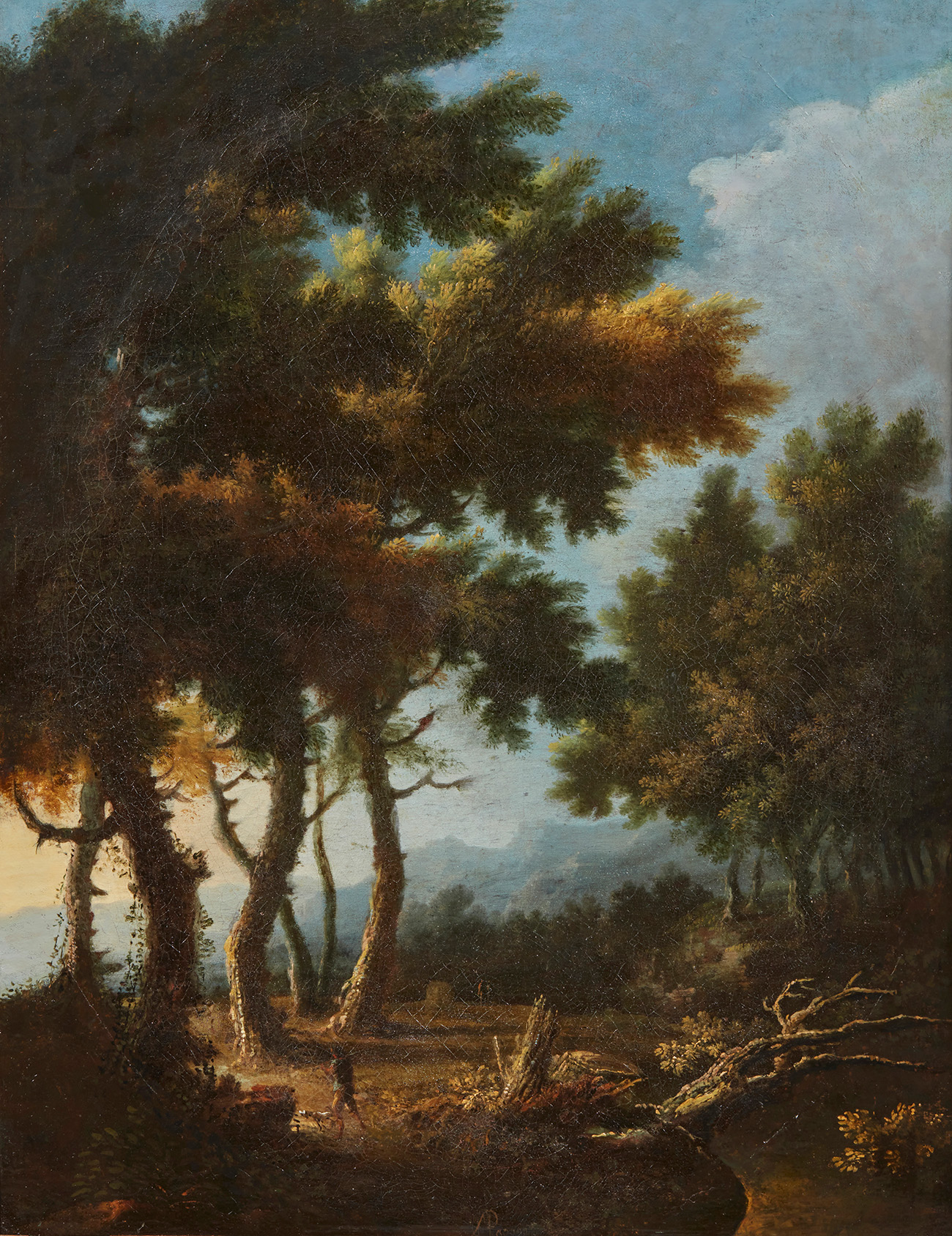 Italian school, early 18th century."Landscape with hunter and dog".Oil on canvas.Measurements: 71,