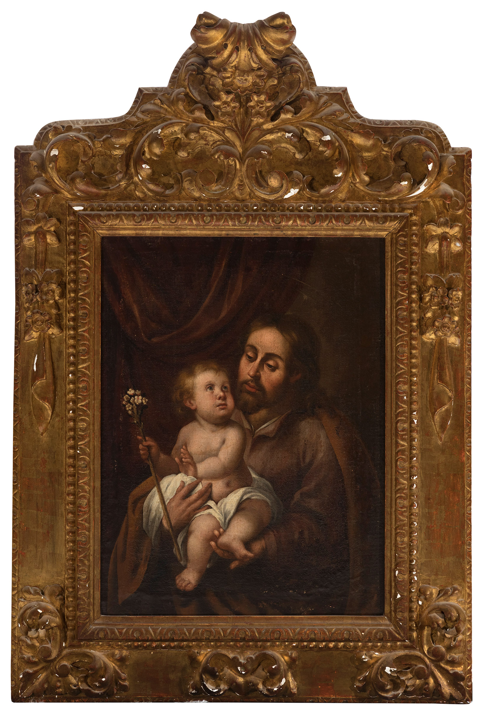 Andalusian school; late 17th century."Saint Joseph with Child".Oil on canvas. Re-framed.It has a - Bild 4 aus 4