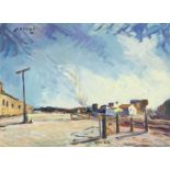 JUAN BAUTISTA PORCAR RIPOLLÉS (Castellón de la Plana, Castellón, 1889 - 1974)."Level crossing".Oil