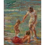 MANUEL MORENO GIMENO (Valencia, 1900 - 1982)."Bathing the children", 1940.Oil on panel.The frame