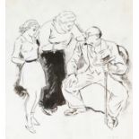 RICARDO OPISSO I SALA (Tarragona, 1880 - Barcelona, 1966)."The family".Ink on paper.Signed in the