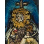 JUAN RIBERA BERENGUER, (Valencia, 1935 - Valencia, 2016)."Virgencita", 1965.Mixed media on canvas.