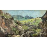 FRANCESC GIMENO I ARASA, (Tortosa, Tarragona, 1858 - Barcelona, 1927)."Mountain landscape".Oil on