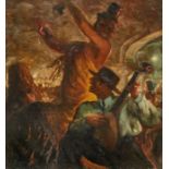 Attributed to ARNALDO FERRAGUTI (Ferrara, 1862-Forlí, 1925)."Flamenco".Oil on panel.Signed.Size: 106