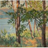 RAFEL SIMONET CASTRO (1906-1989)."Landscape with Trees and Lake", 1928.Oil on cardboard.Signed and