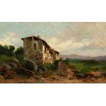 RICARDO MANZANET Y MILLÁN (Valencia, 1852 - 1931)."Rural landscape".Oil on panel.Signed in the lower