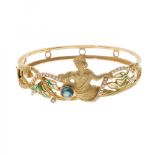 MASRIERA AND RACES.Rigid bracelet in 18kt yellow gold. With fire enamel, diamonds and cabochon