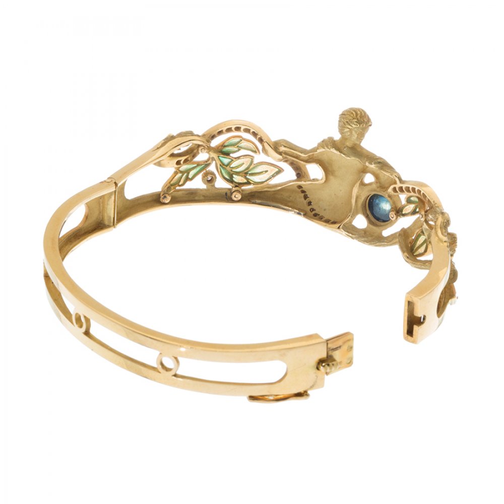 MASRIERA AND RACES.Rigid bracelet in 18kt yellow gold. With fire enamel, diamonds and cabochon - Image 4 of 7