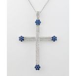 18kt white gold chain and pendant in the shape of a cross, outlined with brilliant-cut diamonds,