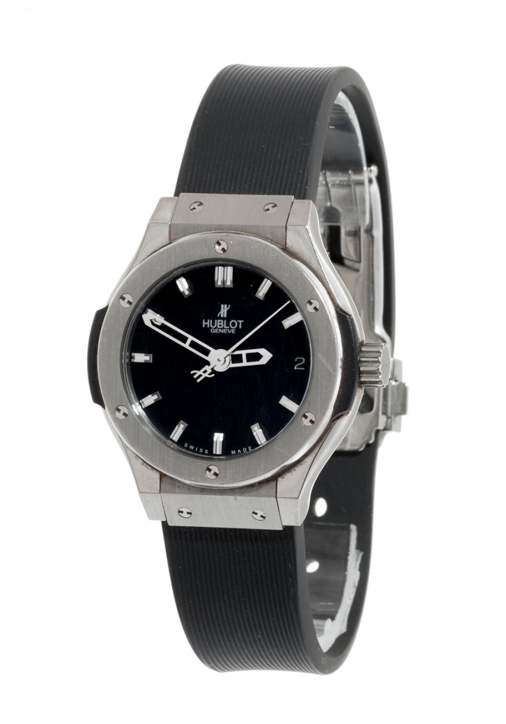 HUBLOT watch ref.1028899, for woman. In steel and titanium. Black dial with sword type hands and