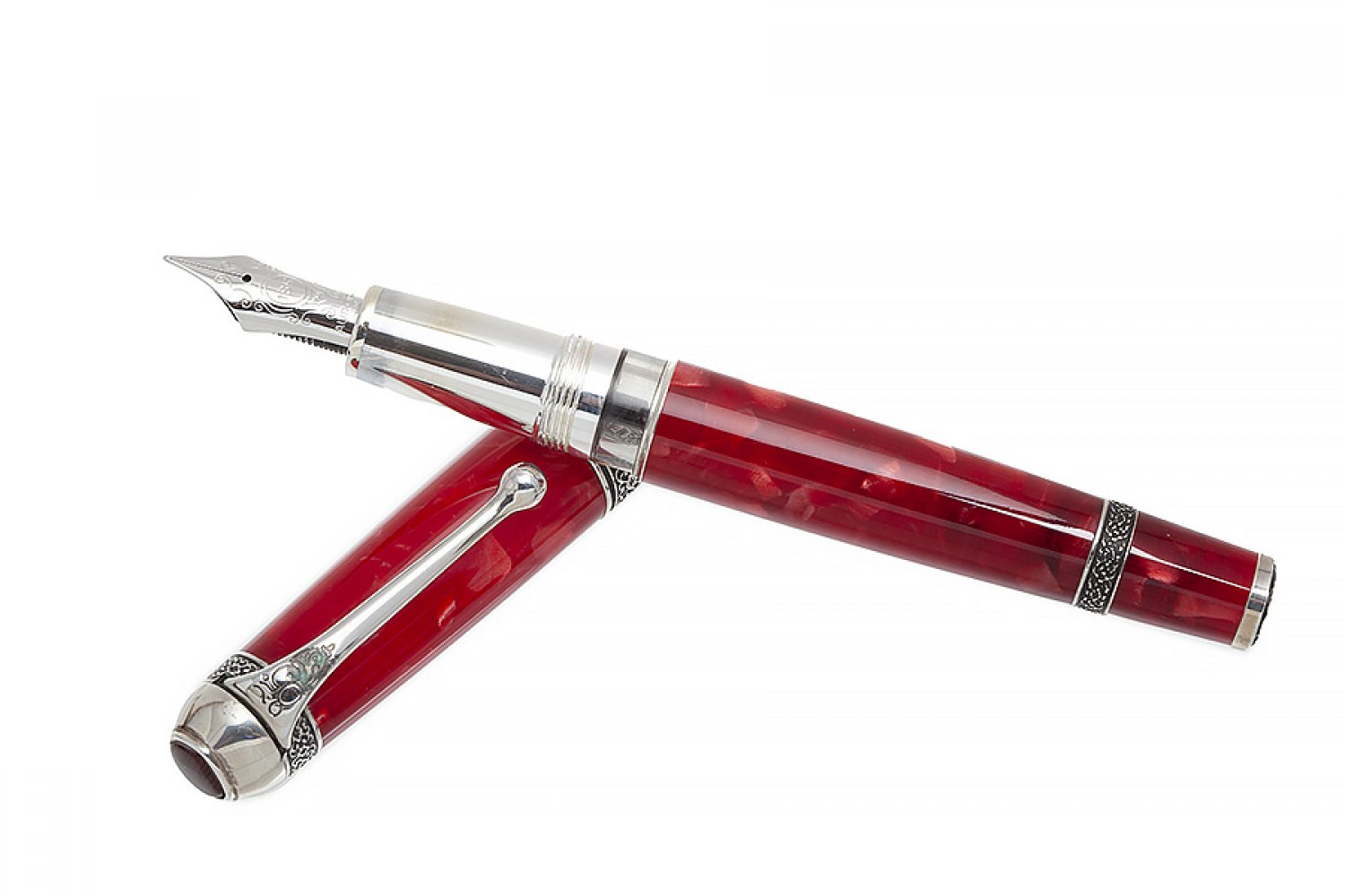 AURORA "85TH ANNIVERSARY" FOUNTAIN PEN.Marbled red resin barrel and silver details.Limited - Image 2 of 3