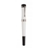 MONTBLANC "BONHEUR" FOUNTAIN PEN.Black and white cellulose barrel with silver plated appointments.