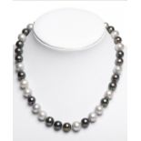 Australian round and tahiti pearl necklace in different shades. Colours from pearly white to