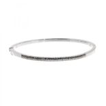 Rigid bangle bracelet in 18 carat white gold. Frontis with double line of diamonds, brilliant cut,