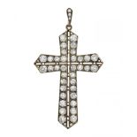 Brilliant cross in 18kt yellow gold with silver overlays. Latin cross model with brilliant-cut