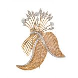Brooch in 18kt rose gold and diamonds. Model of naturalistic inspiration with a bouquet of spikes