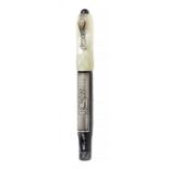 MARLEN "MAYA-TIKAL" FOUNTAIN PEN.Black celluloid barrel, ivory coloured cap and silver details.