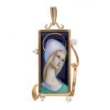 Devotional medal from the 40's in 18kt yellow gold. Frontis with enamel depicting the Virgin. Fine