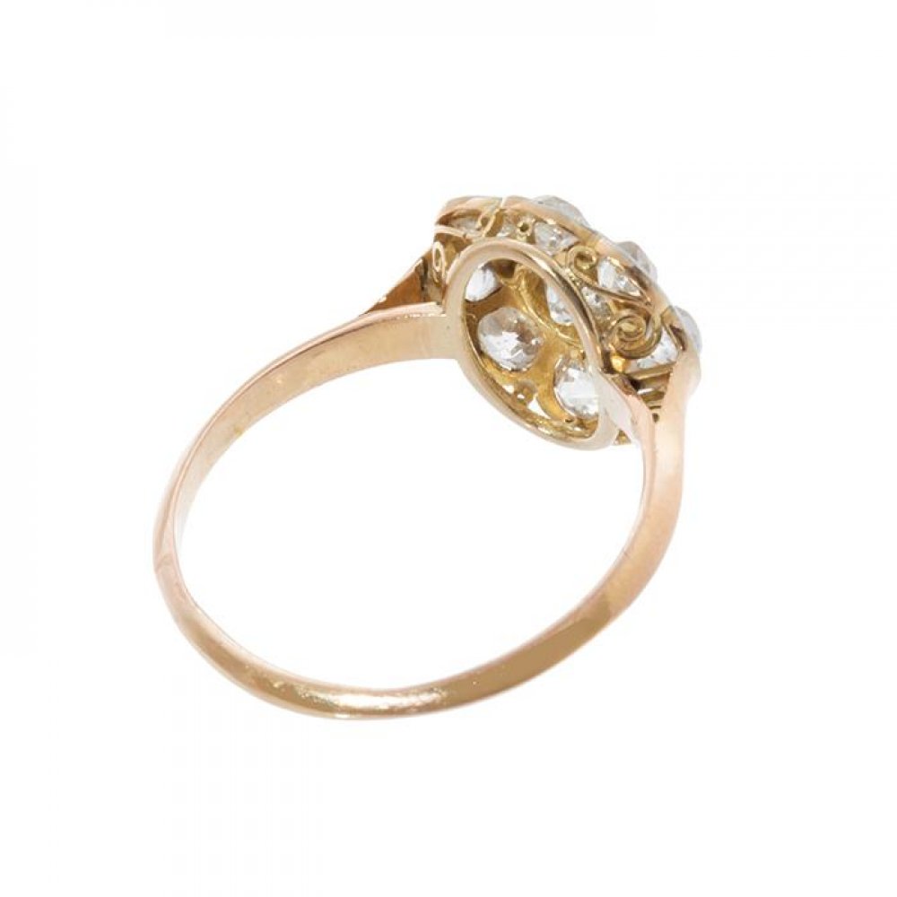 Floral rosette ring in 18k yellow gold and platinum settings. With central diamond weighing ca. 0.50 - Image 2 of 3