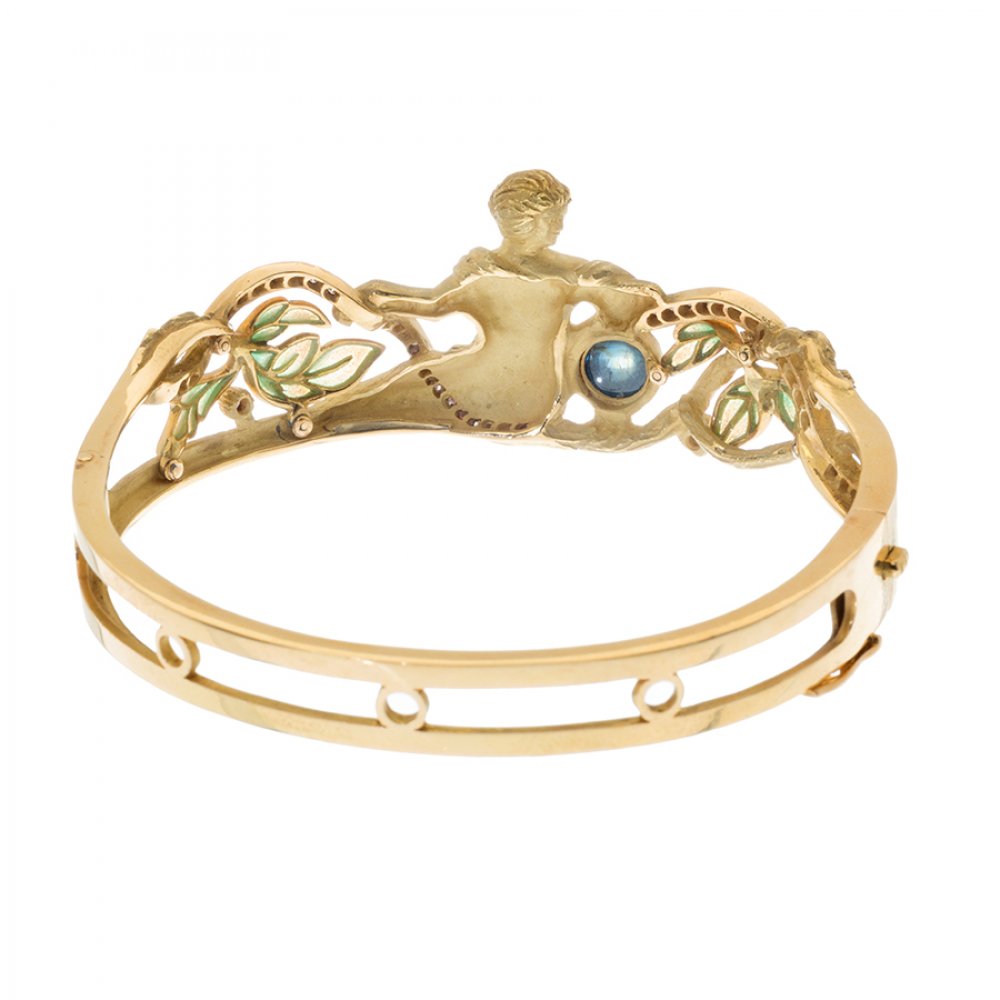 MASRIERA AND RACES.Rigid bracelet in 18kt yellow gold. With fire enamel, diamonds and cabochon - Image 2 of 7