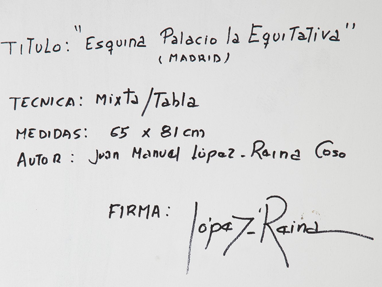 JUAN MANUEL LÓPEZ-REINA COSO (Cuenca, 1953)."Esquina palacio, la equitativa", 2021.Mixed media on - Image 3 of 3