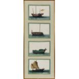 Chinese school of the Qing dynasty, 19th century."Boats".Four paintings on rice paper in a single