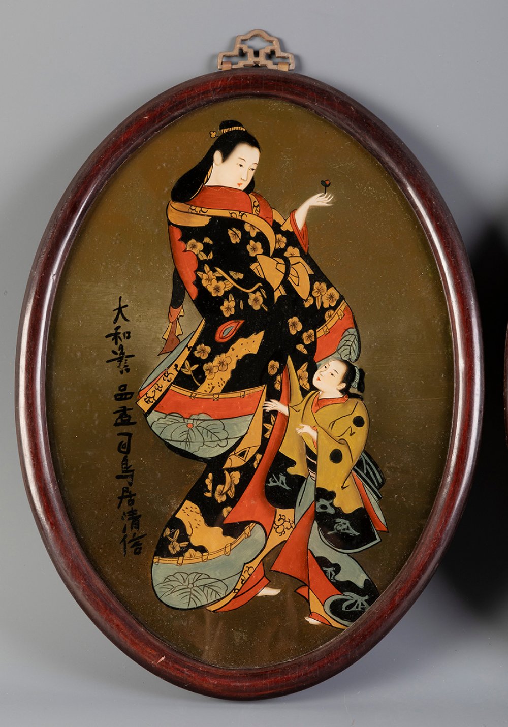 Japanese school of the first half of the 20th century."Ladies".Pair of paintings on oval-shaped - Image 2 of 4