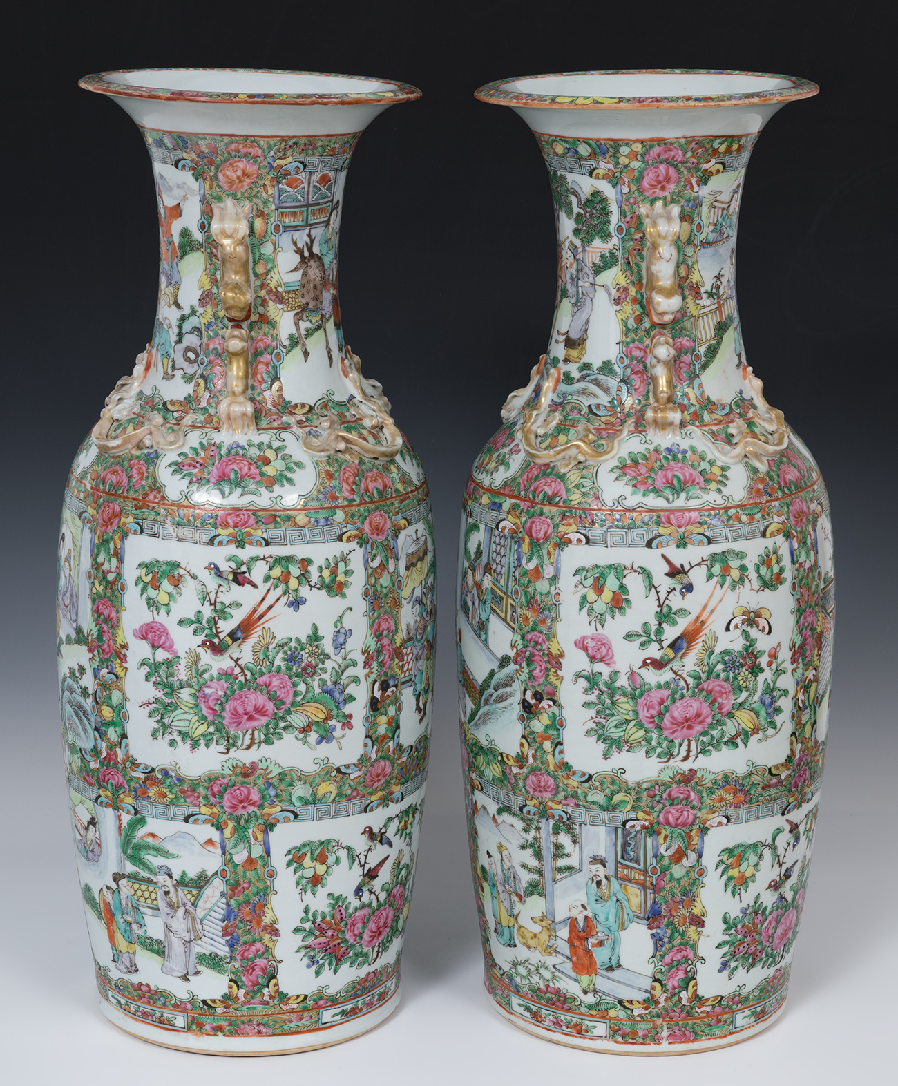 Pair of vases after models of the Green Family; Canton, China 19th century.Enamelled porcelain.The - Image 5 of 7