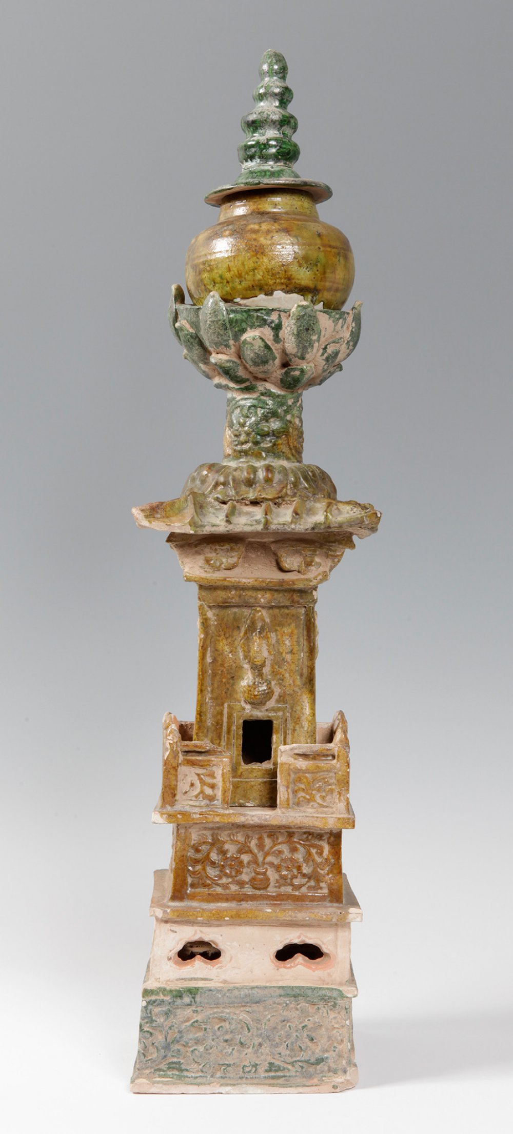 Funerary tower; China, Nanjing, Ming dynasty, 1368-644.Sancai glazed pottery, consisting of four - Image 2 of 4