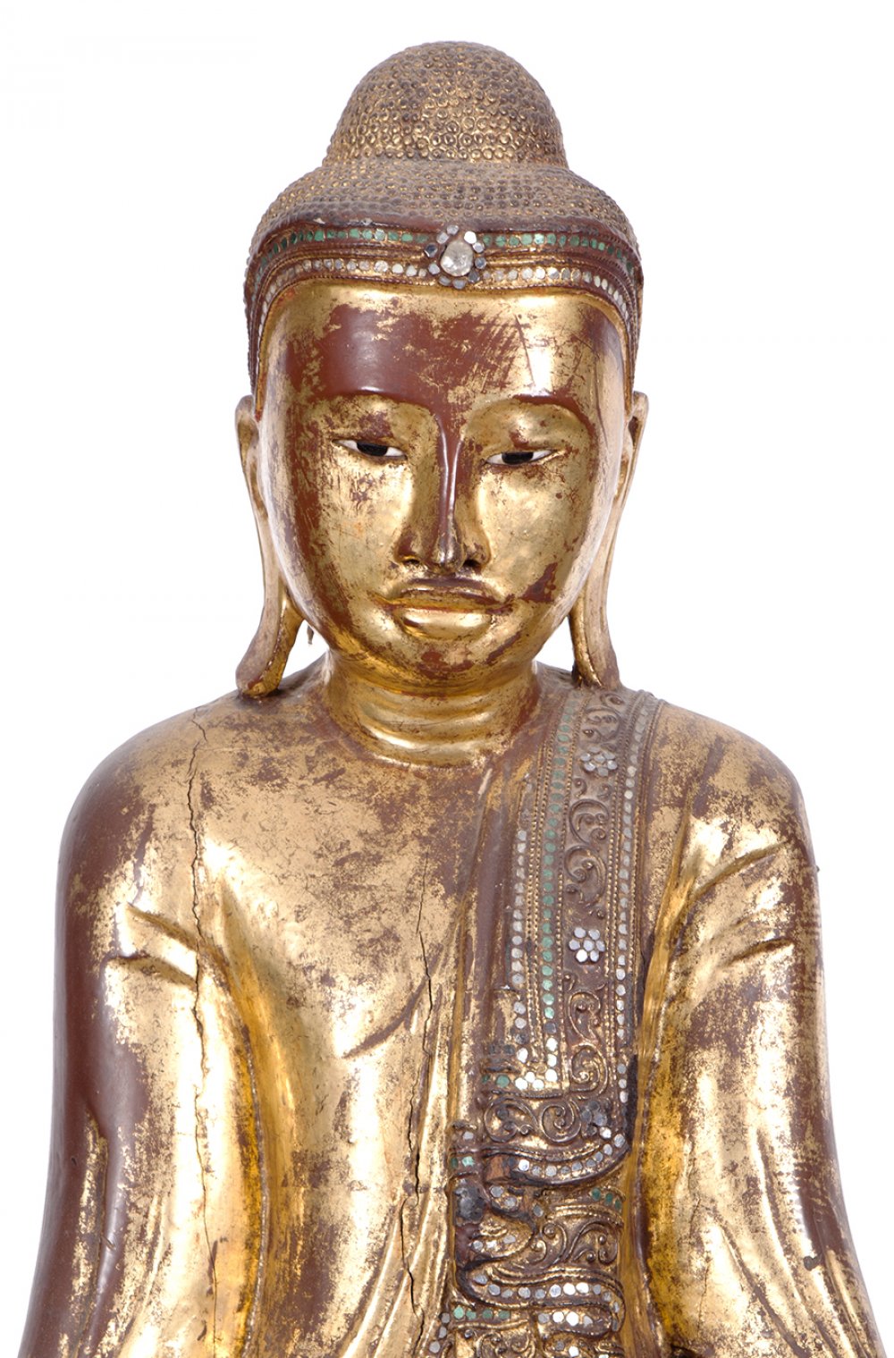 Burmese school, early 20th century."Buddha".Lacquered wood, gilded and with mirrored glass - Image 4 of 6