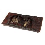 Frieze; China, Qing dynasty, 18th century.Carved and lacquered wood, with gilding and mother-of-