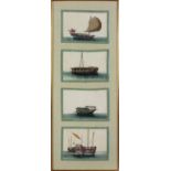 Chinese school of the Qing dynasty, 19th century."Boats".Four paintings on rice paper in a single