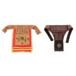 Two baby carriers from the Miao people; Ghizhou, China.Hand-embroidered cotton.Measurements: 86 x 60