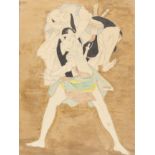 Japanese school, late 19th - early 20th century."Wrestlers".Mixed media on paper.Size: 40 x 30 cm;