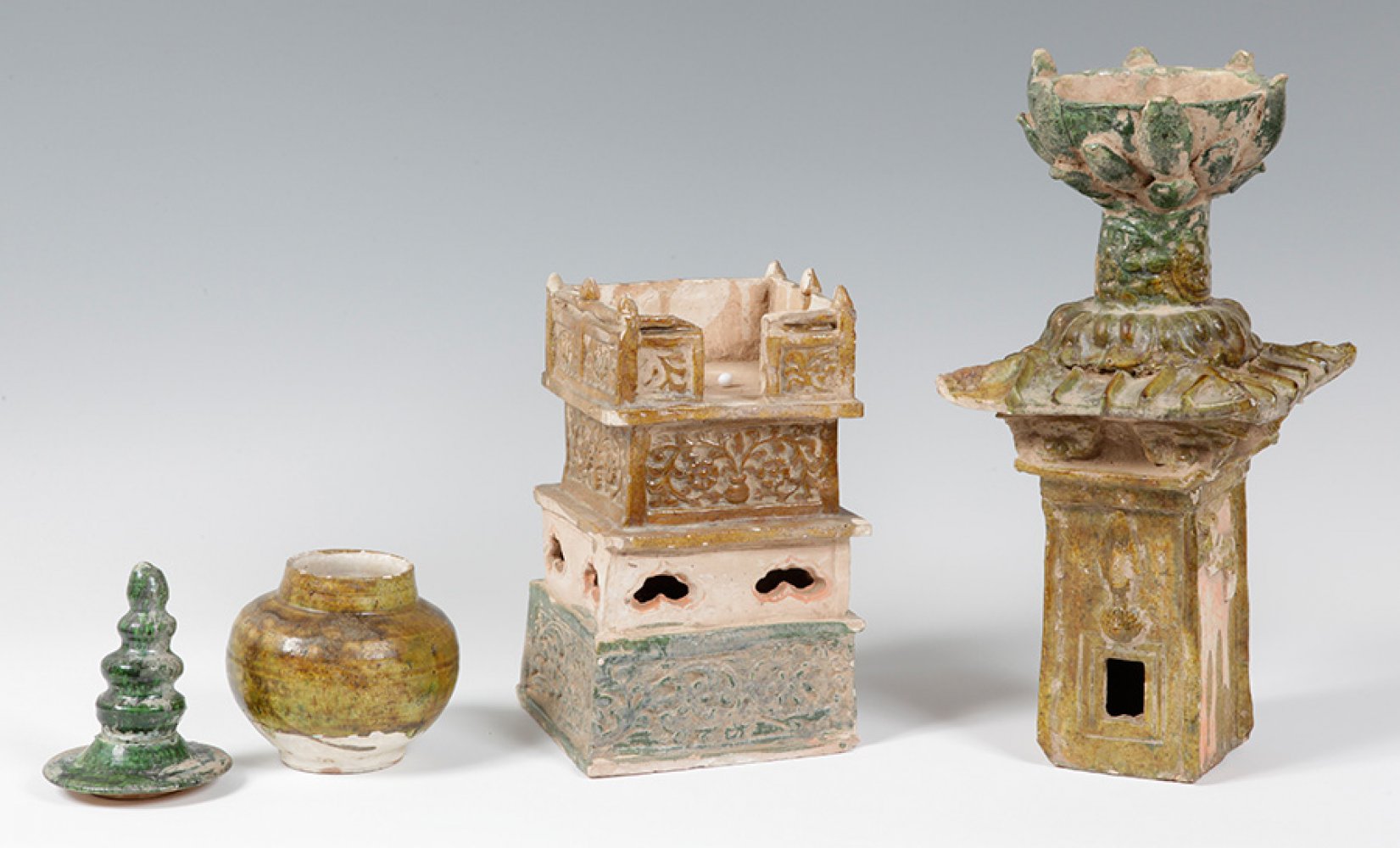 Funerary tower; China, Nanjing, Ming dynasty, 1368-644.Sancai glazed pottery, consisting of four - Image 4 of 4