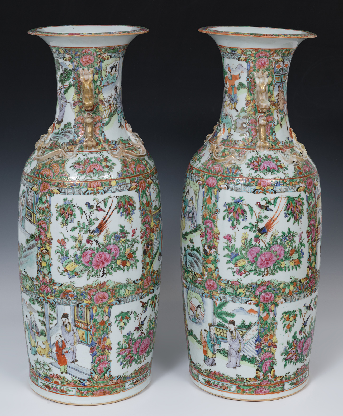 Pair of vases after models of the Green Family; Canton, China 19th century.Enamelled porcelain.The - Image 4 of 7