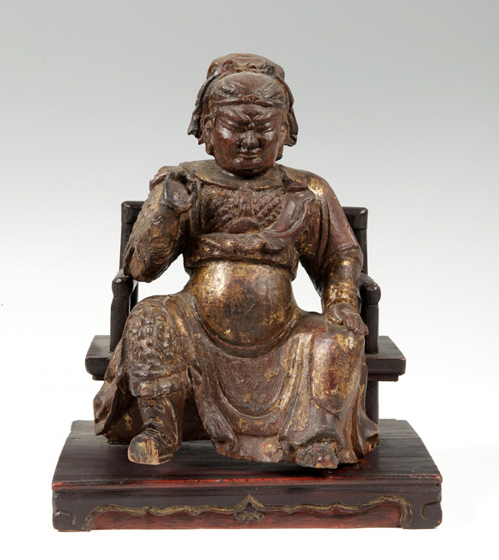 Figure of Zhao Gongming; China, Qing dynasty, 18th century.Carved and lacquered wood.Measurements: - Image 3 of 3