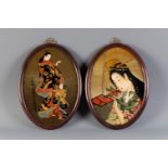 Japanese school of the first half of the 20th century."Ladies".Pair of paintings on oval-shaped